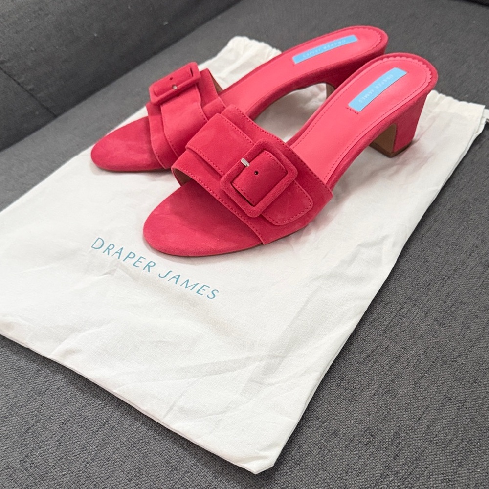 Draper James Bright Pink Suede Buckle Block-Heel Mule